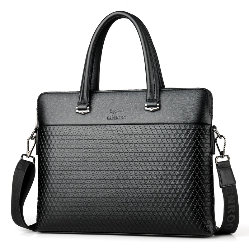 

High Quality Men's PU Leather Laptop Plaid Tote Shoulder Briefcase with Zipper PU Men Business Handbag Bags, Black /brown