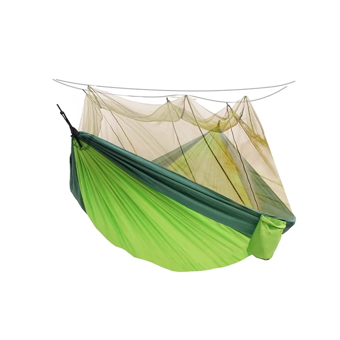 

2021 Stand Portable Outdoor Camping Parachute Nylon Wholesale 2 Person Hammock Bed with Mosquito Net, Green