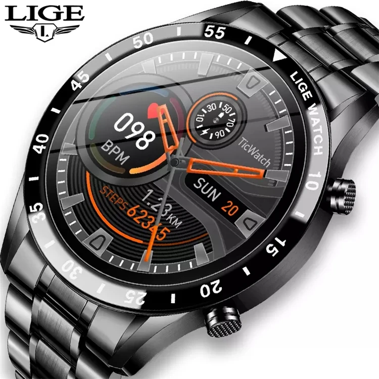 

LIGE 2020 New Smart Watch Men Full Touch Screen Sports Fitness Watch IP67 Waterproof For Android ios smartwatch Mens