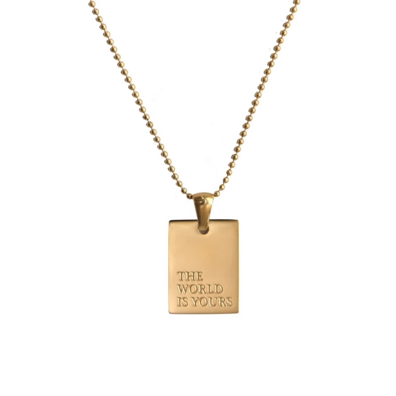 

Custom Wholesale Hot Stainless Steel Rectangle Dogtag With Multi Engraved Charms Pendant Necklace Gold Plated Ballchain Vintage