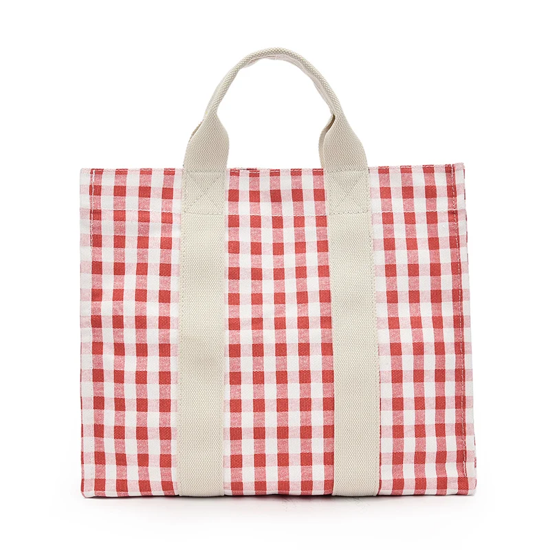 

Fashion Trendy Designer Grid Canvas Tote Bag Women Handbags, Red,black,orange,blue
