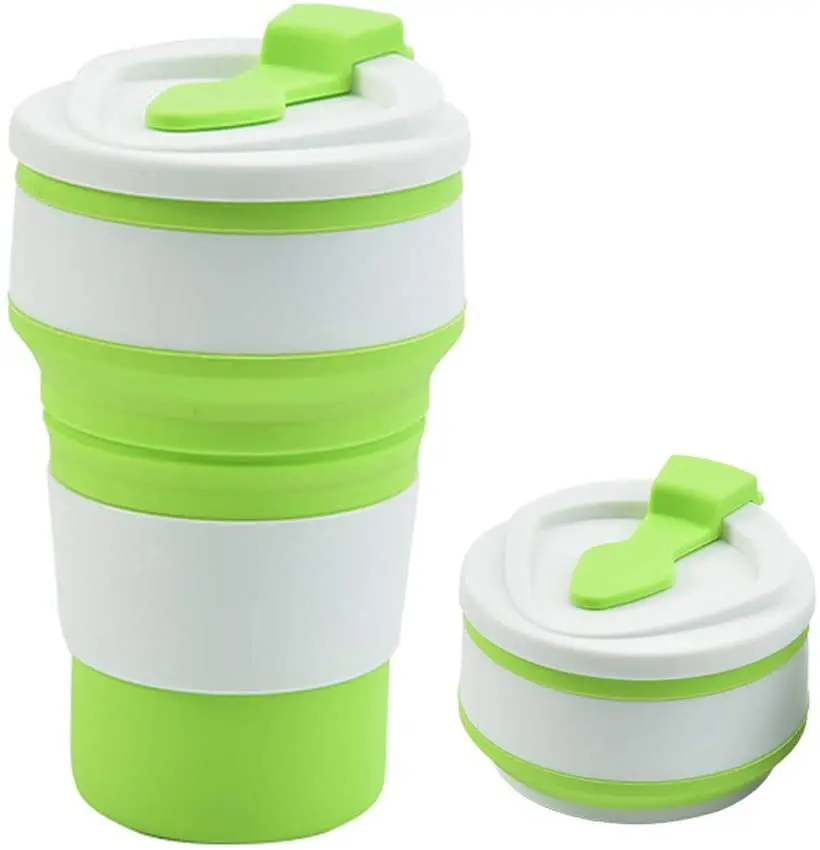 

Wholesale Reusable Foldable Silicone Folding Rubber Drinking Collapsible Travel Silicone Coffee Cup With Lids