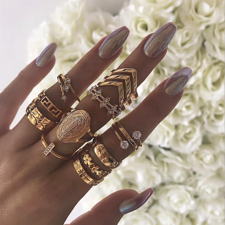 

UNIQ Knuckle Stacking for Women Teen Girls,Boho Vintage Finger Ring Gold Silver Midi Rings Set Multiple Rings