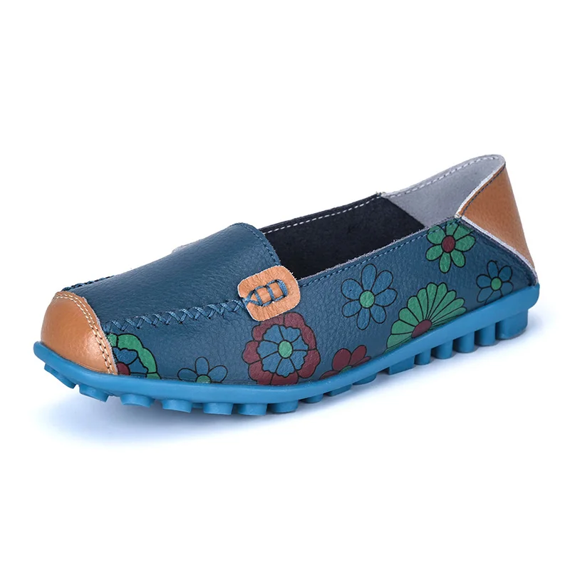 

Moccasin Wholesale Floral Printing Leather Women Loafers Casual For Ladies, Blue, black, white, rose, yellow, orange