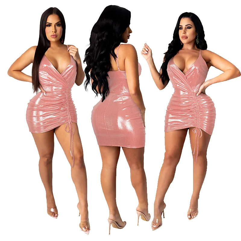 

Wholesale Clothing 2021 Summer Women Short Dresses Sexy Bodycon Color Slip Strap Dress, Pink/light blue