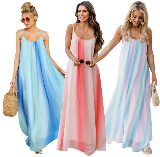 

women chiffon long dress summer beach wear clothing maxi boho dresses fashion spaghetti strap sleeveless dress