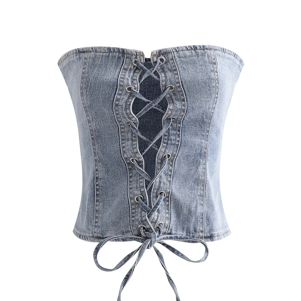 

2020 new arrivals fashion design women off shoulder bust tie denim women crop top