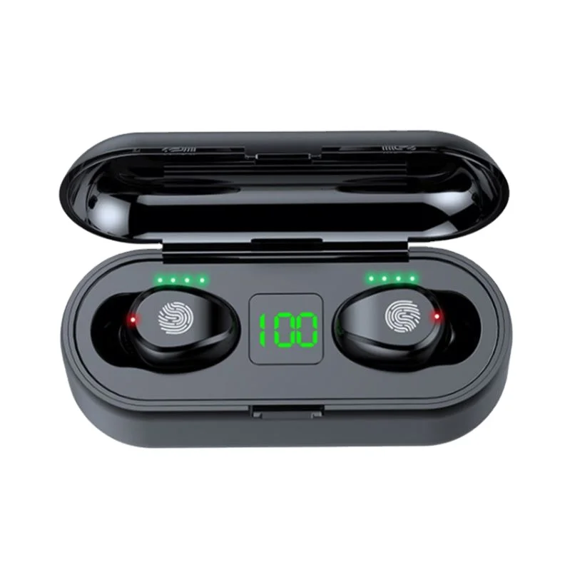 

F9 Factory Wholesale 5.0 Headset Stereo Sound Headphone Earphone Tws Earbuds With Wireless Charging, Black/white/red/jewelry blue