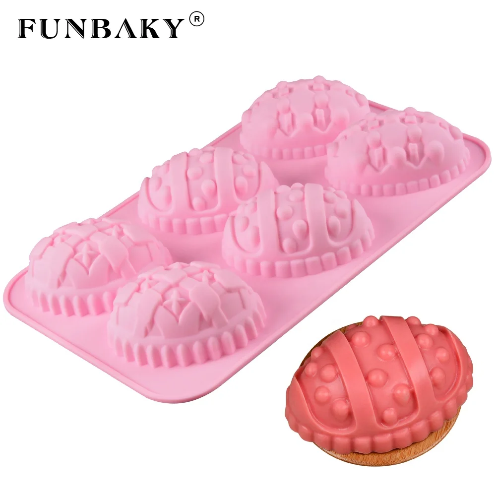 

FUNBAKY JSC2660 Nonstick cake mold silicone 6 cavity Easter egg shape cake decorating kits carved soap mold home application, Customized color