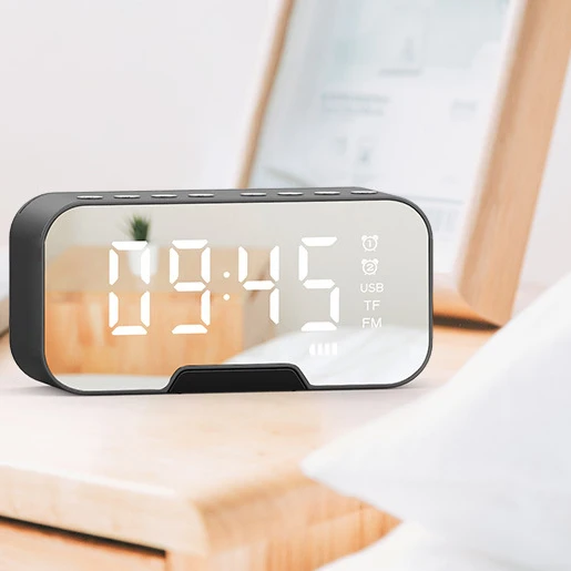 

Hot On Sale Led Hd Mirror Alarm Clock Speaker Wireless Mini Portable With Perfect Sound Fm Radio