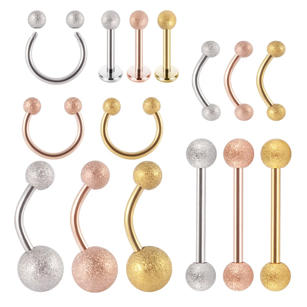 

15pcs/lot Surgical Steel Ear Cartilage Helix Twisted Matte Balls Tongue Barbell Belly Basic Piercing Jewelry External Thread