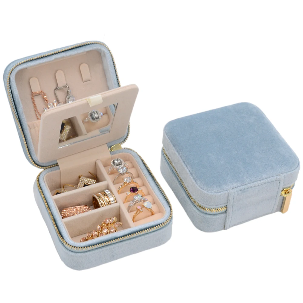 

Wholesale Zipper Organizer Packaging Luxury Travel Storage Earrings Velvet Jewelry Box, Green/light pink/beige/dirty pink/sky blue/light blue
