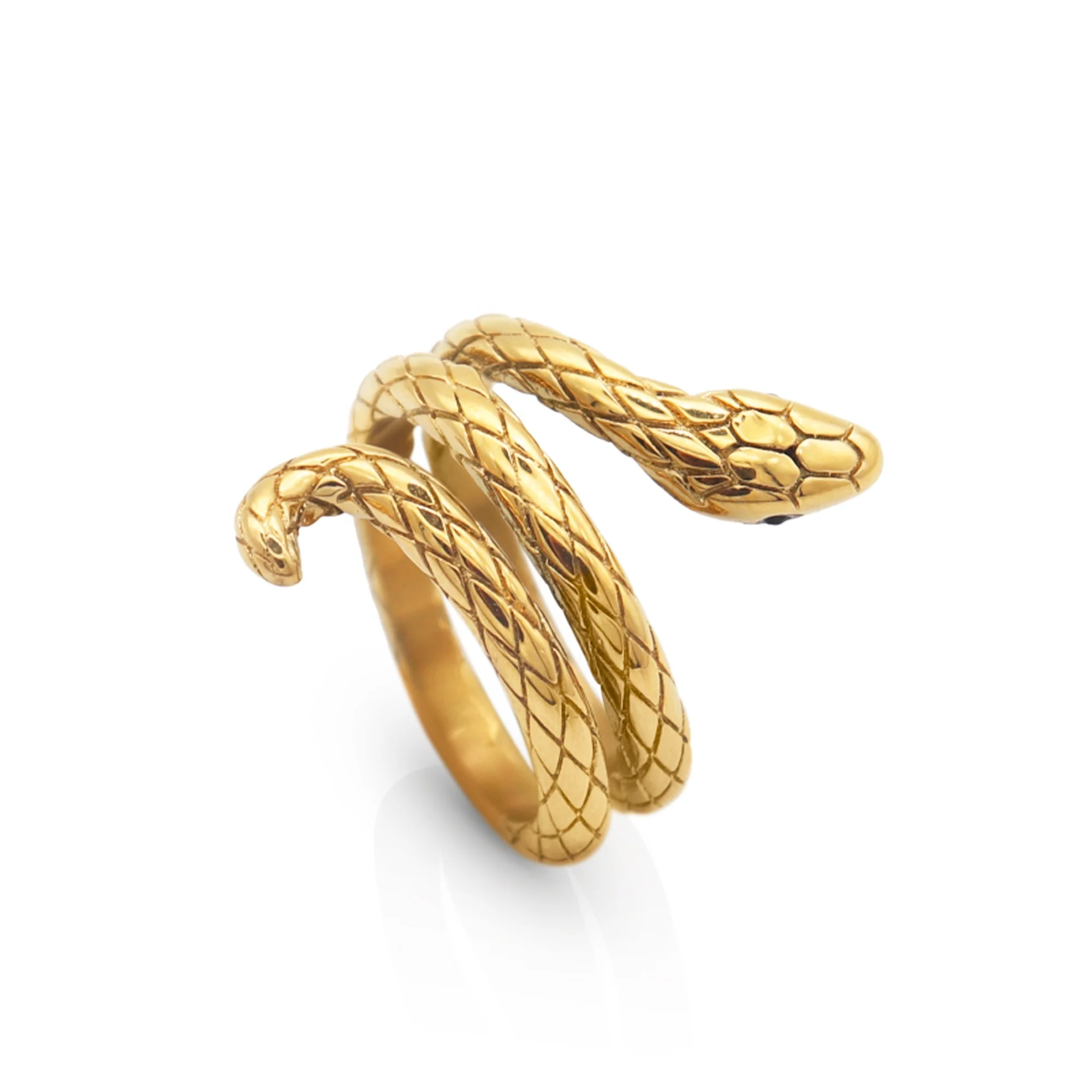 Chris April stylish jewelry in stock PVD gold plated 316L stainless steel water proof twisting snake shape finger ring