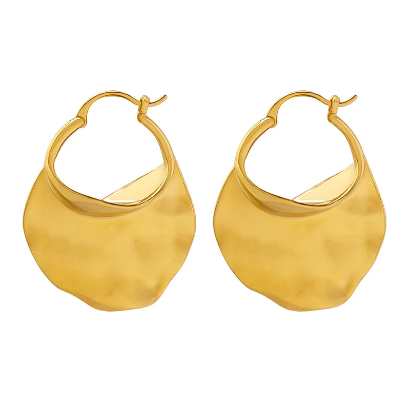 Simple Stainless Steel 18K Gold Plated Irregular Embossed Plate Earrings Titanium Steel Personalized Geometric Handbag Earring