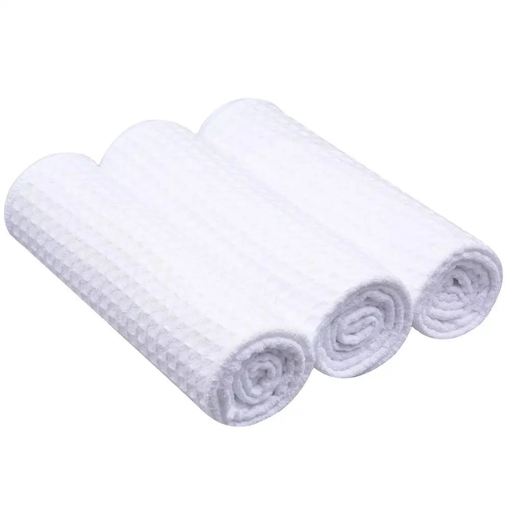 

100% cotton White Microfiber Waffle Weave dishes wiping water absorbent table cleaning Kitchen washcloth Towel