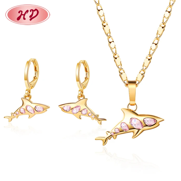 

Hengdian Free samples jewelry trendy 18k gold plated personalized custom dolphin earrings pendant jewelry sets for Women