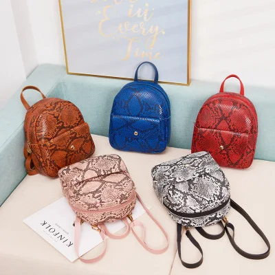 

BG-0034 High Quality Promotional Travel Serpentine Minimalistic Backpack Small Snake Skin Ladies Backpack, As picture