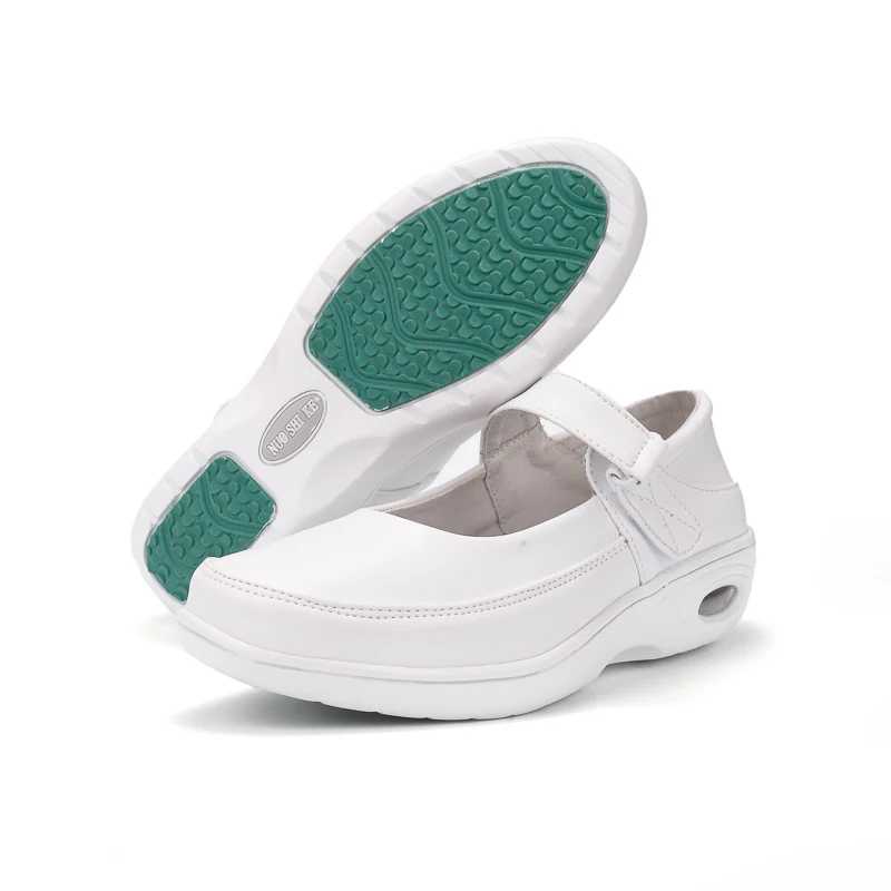 

Wholesale Non-Slip Women Comfortable Air Cushion Mom Wedge Heels Leather Hospital White Nurse Shoes Zapatos de Enfermera