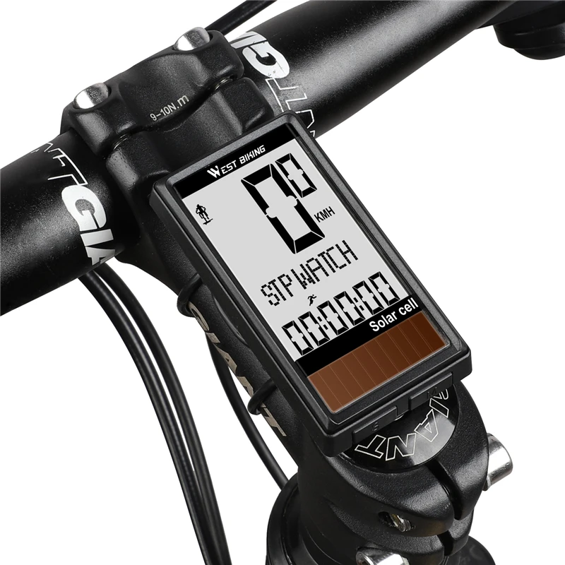 

Multi-language Large Screen Bike Computer Solar Energy Multi Language Wireless Cycling Computer Bicycle Speedometer Odometer, Black