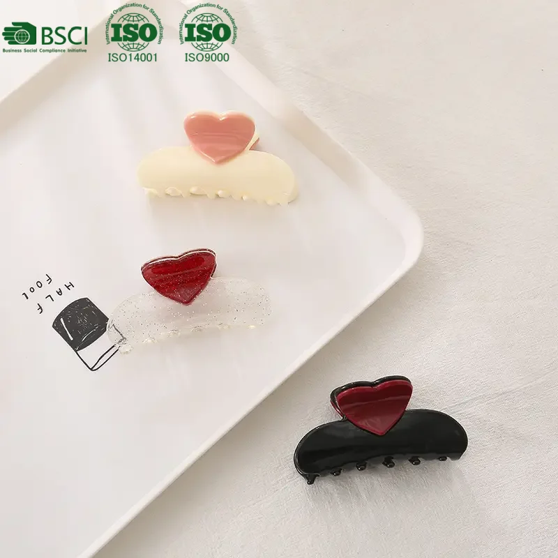 

New Style INS Small Acetate Hair Claw Cute love heart Girls Hair Clips Clamp