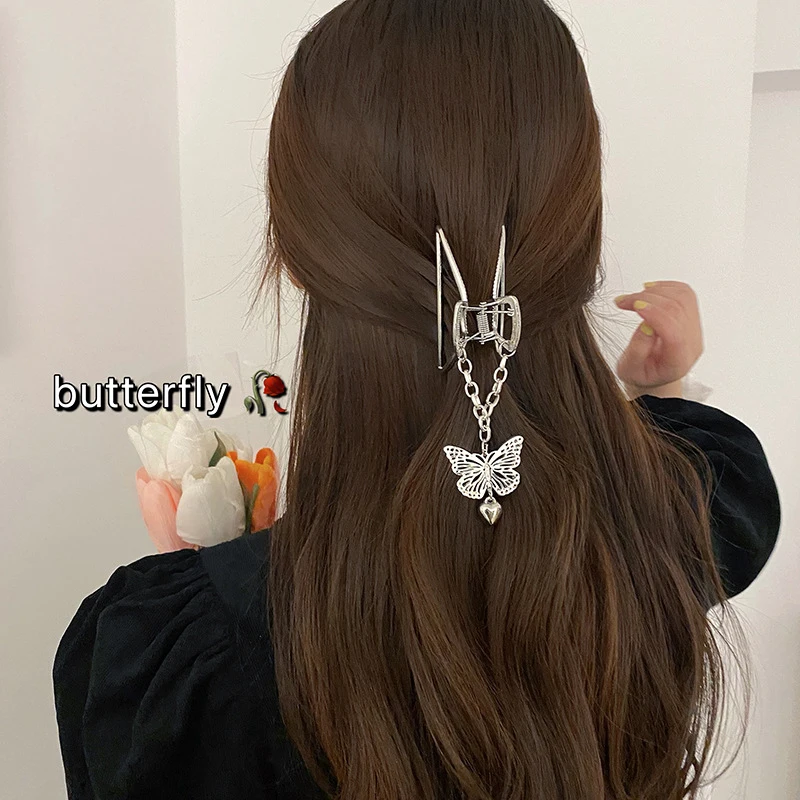 

Hot Selling Fashion Metal Butterfly Hair Claw Fashion Adult Grab Clip Ladies Bath Hair Clip Headdress, Silver