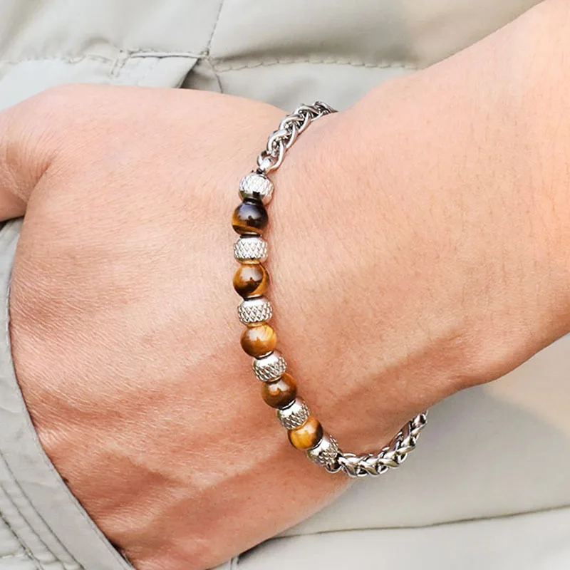 

Facebook Hot Selling Adjustable Bracelet Stainless Steel Tiger Eye Stone Bead Men Bracelet, Yellow ,blue ,white,black bead