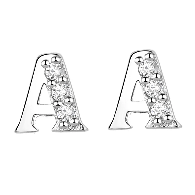 

RS20STE22 Cz Simulated Diamond Stud Ear Fashion 925 Sterling Silver Jewelry Alphabet Letter Initial Earrings for girls women