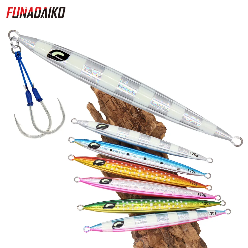 

FUNADAIKO 80g/100g/120g/150g slow metal jig lure lead fishing hard body bait fishing lures luminous, 6 colors