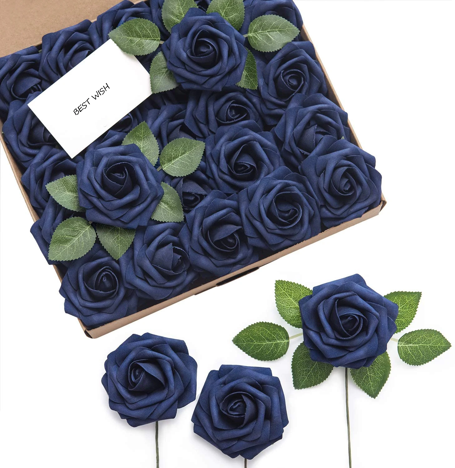 

Rose Artificial Flower Box Set 25PCS Realistic Navy Blue Roses with Stem for DIY Wedding Bouquets Centerpieces Home Decor