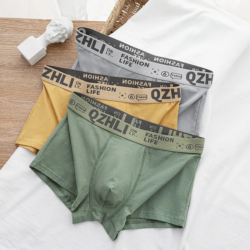 

New Cotton Men's Underwear Breathable Boxers Trendy Youth Solid Boy Boxer Shorts