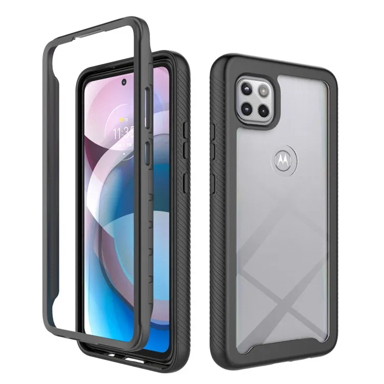 

360 Full Body Slim Armor Case with Front Frame for Moto One 5G Ace, Black