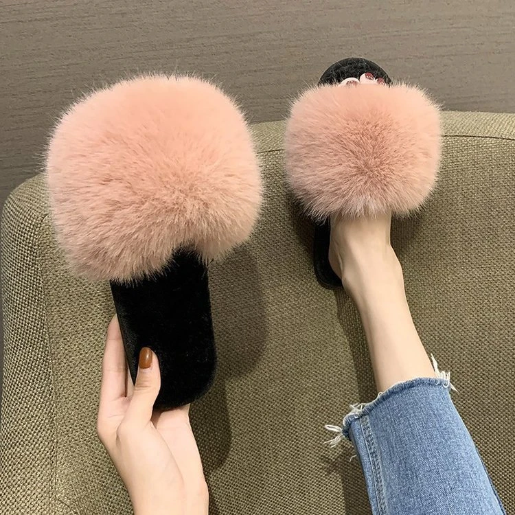 

MD-2021012301 2021 new arrivals A word plush home cotton slippers women's autumn and winter new fashion wear hair slippers, White,red,green,black,khaki,pink,blue,wine red