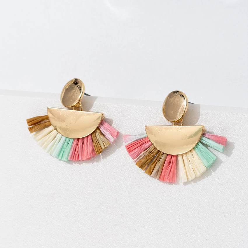 

Colors Spring Summer Bohemian Tassel 18k GOLD Stud Drop Earring for Women Girls Jewelry, As photo