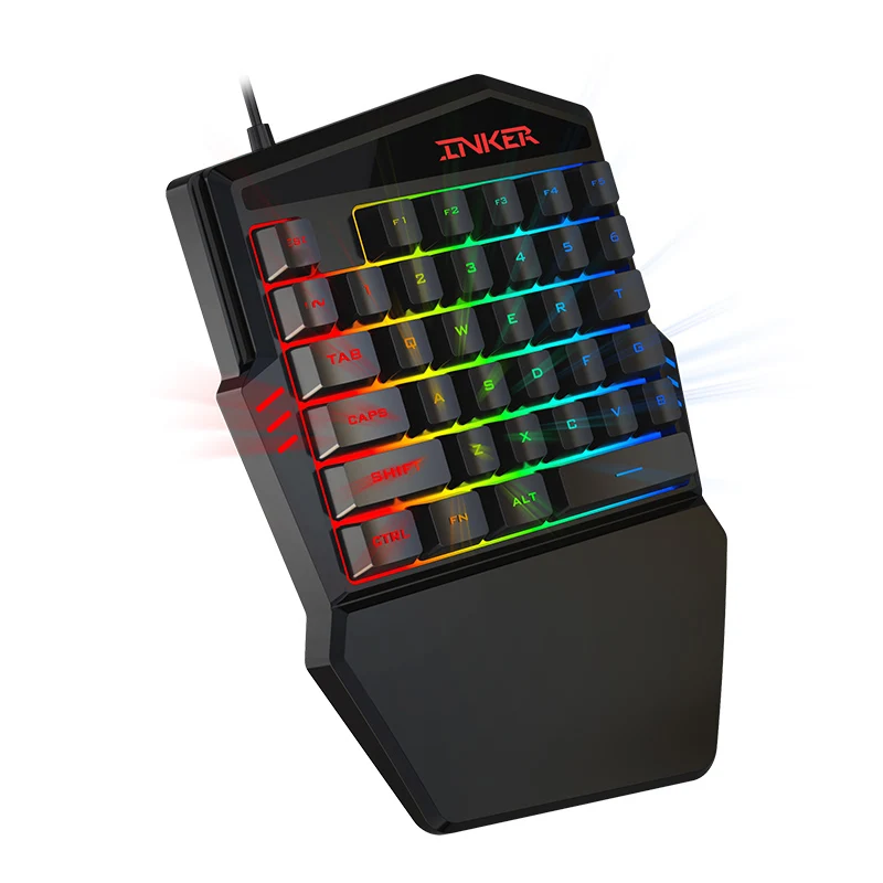 

T19 portable One Handed Keyboard Rainbow color 35 keys Mechanical feel One handed keyboard for Mobile Gamer computer