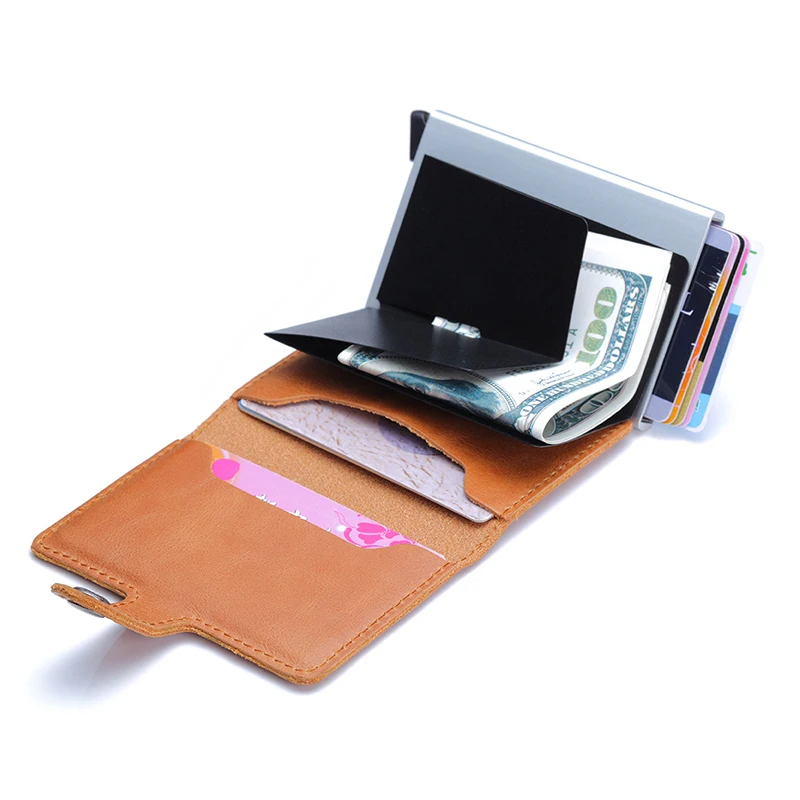 

Universal slim mini wallet RFID automatic pop-up aluminum wallet customized id card holder