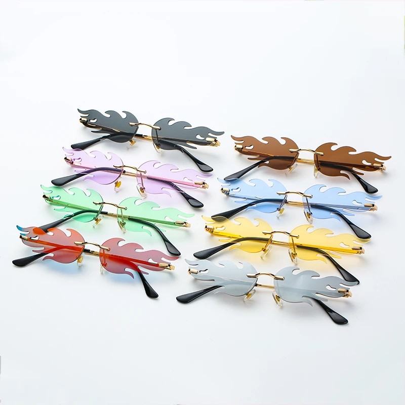 

Promotion UV400 Rimless Flame Wave Fire Sun Glasses Trendy Narrow Unisex Transparent Color Sunglasses