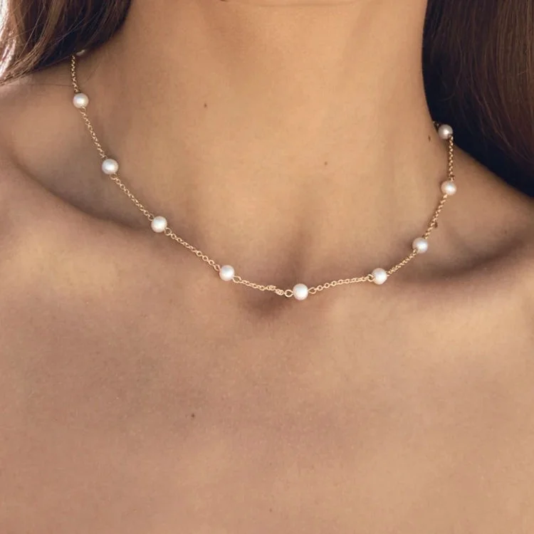 

Timeless Minimalist Stainless Steel Pearl Jewelry Women 18K Gold Plated Choker Dainty Fresh Water Pearl Necklace, Gold color