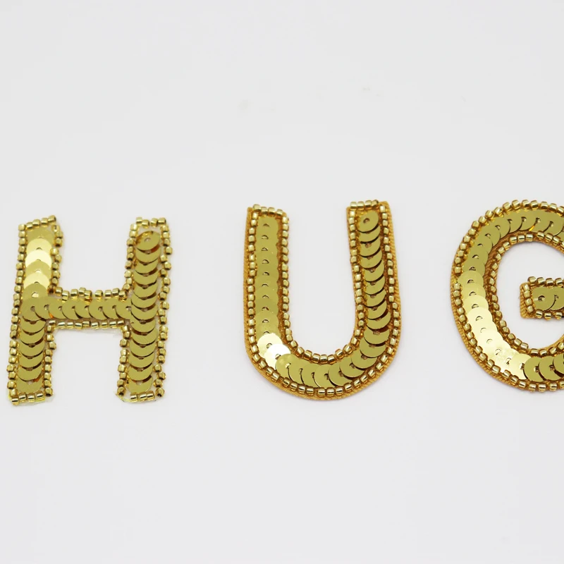 

Sequin Letter Golden Individual HUG Embroidery Patches