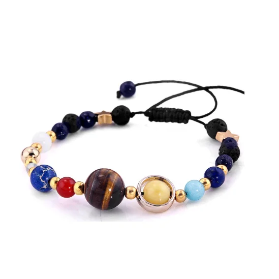 

Galaxy Solar System Bracelet Nine Stars Natural Stone Beaded Bracelet for Women