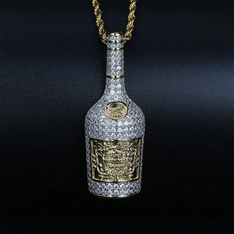 

Personalized Colorful Pendant Diamond Bottle Pendant Necklace Iced Out Gold Plating Hip Hop Jewelry Pendant For Men Women, Gold silver