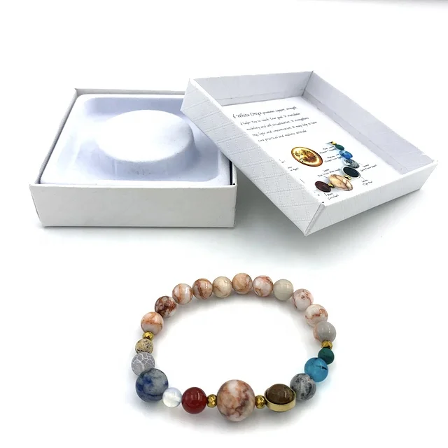 

Wholesale handmade with white gift boxes Planet Natural Stone bracelets solar system, Many color of gemstone