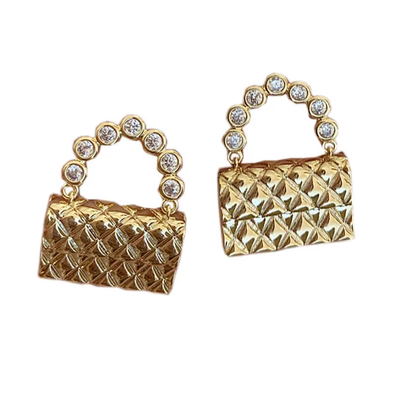 

New Fashion Geometric Metal Bag-Shaped Rhinestone Stud Earring Women Simple Creative temperament Alloy Party Jewelry