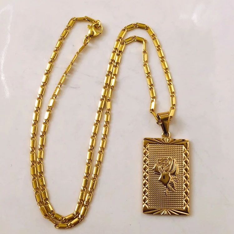 

Hot selling high end 18K Gold Plated Stainless Steel Personalized Female Women Creative Rose flower Pendant Necklace
