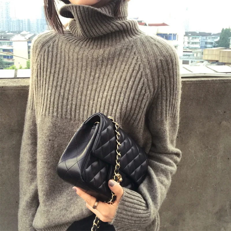 

winter Europe top design elegant lazy casual style real wool cotton turtleneck SWEATERS pullover cashmere sweater women, Picture