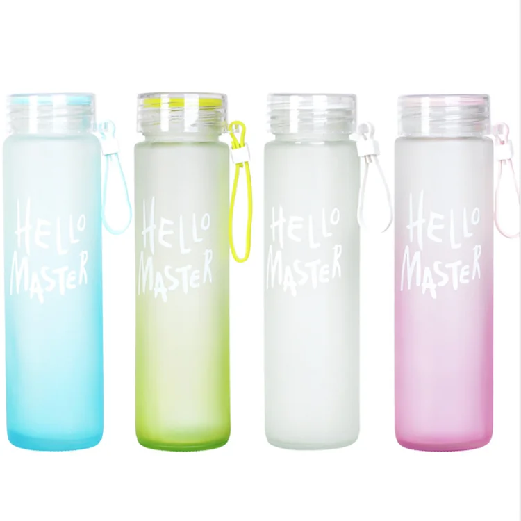 

Clear Gradient Colorful Letter Frosted Glass Water Bottle With Cover Frosted Portable Bottle Glass