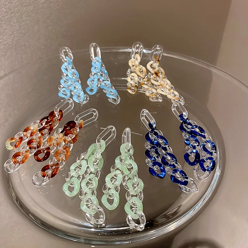 

Summer Hotsale Simple Design Bohemian Colorful Resin Acetate Acrylic Earrings Long Multi Layer Acrylic Link Chain Earrings