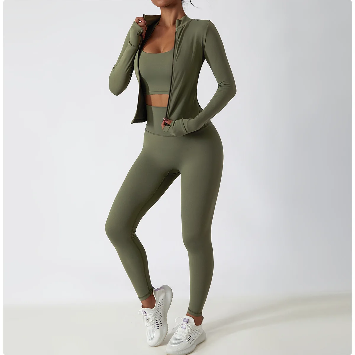 

New Nude Yoga Clothes Women's Zipper Long-sleeved Fitness Clothes Set Body Running Fitness Sportswear