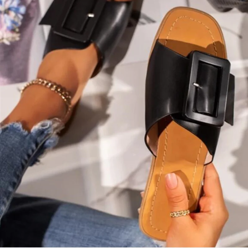 

Popular New women outdoors comfort slides ladies flat buckle sandals for women, White,pink,black
