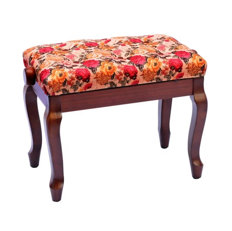 

Classical flower cloth piano bench Lifting piano chair Double curved leg piano stool keyboard stool with bookcase, Flower printing