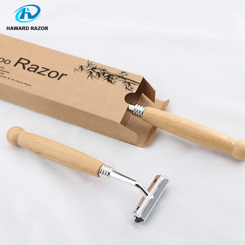 

D920L Eco friendly Natural Bamboo Handle Razor for travel / hotel use, Natural bamboo color